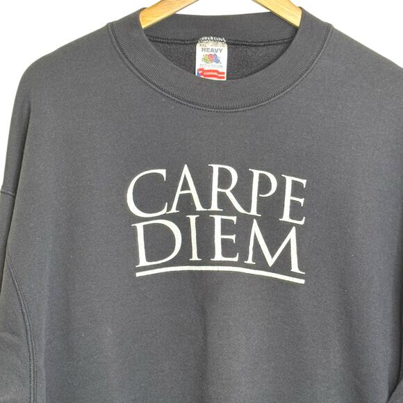Vtg Fruit of the Loom XXL Made in USA Blue Carpe Diem Seize the Day Sweatshirt - Picture 2 of 6